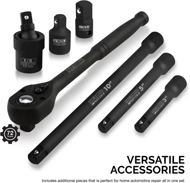 02448A 65-Piece 1/2" Drive Impact Socket Set – SAE and Metric Deep and Shallow Sizes with Ratchet and Adapters