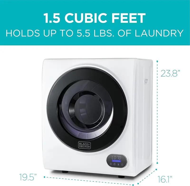 1.5 Cu. Ft. Portable Vented Dryer – 850W Compact Electric Unit with Stainless Drum & Standard 120V Plug Compatibility