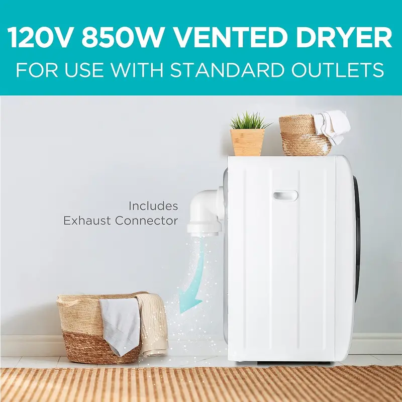 1.5 Cu. Ft. Portable Vented Dryer – 850W Compact Electric Unit with Stainless Drum & Standard 120V Plug Compatibility