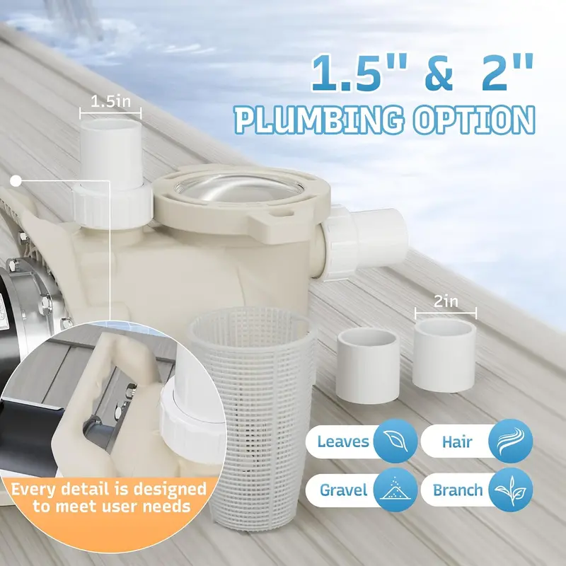 1.5 HP Single-Speed In-Ground Pool Pump – High-Flow 6900 GPH Performance, Ultra-Quiet Motor, and Integrated Debris Filter Basket