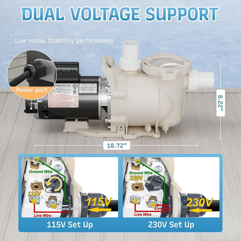 1.5 HP Single-Speed In-Ground Pool Pump – High-Flow 6900 GPH Performance, Ultra-Quiet Motor, and Integrated Debris Filter Basket