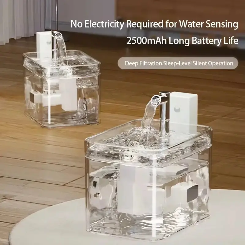 1.5L Rechargeable Wireless Pet Fountain – Motion-Triggered, Silent Pump Design for Small Animals