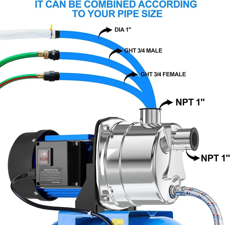 1.6HP Stainless Steel Shallow Well Jet Pump with Pressure Tank – 1268 GPH for Irrigation and Residential Water Supply 2