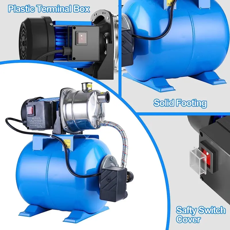 1.6HP Stainless Steel Shallow Well Jet Pump with Pressure Tank – 1268 GPH for Irrigation and Residential Water Supply