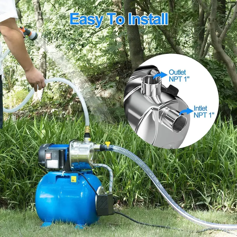 1.6HP Stainless Steel Shallow Well Jet Pump with Pressure Tank – 1268 GPH for Irrigation and Residential Water Supply