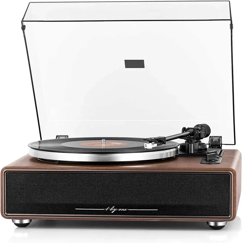 1 by ONE Belt-Drive Turntable – Vinyl Record Player with Integrated High-Fidelity Speakers