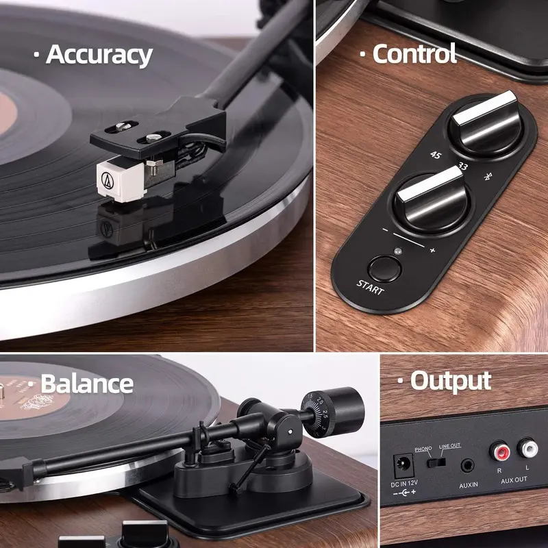 1 by ONE Belt-Drive Turntable – Vinyl Record Player with Integrated High-Fidelity Speakers