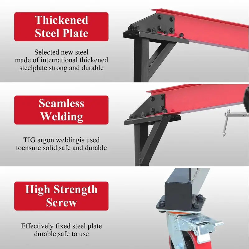 1-Ton Adjustable Gantry Crane with Height-Adjustable Frame (96.5–143.7 in) – 2200 lb Load Capacity