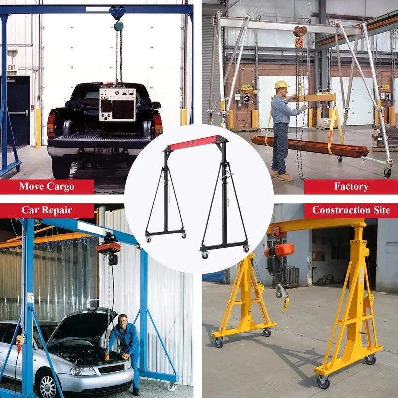 1-Ton Adjustable Gantry Crane with Height-Adjustable Frame (96.5–143.7 in) – 2200 lb Load Capacity