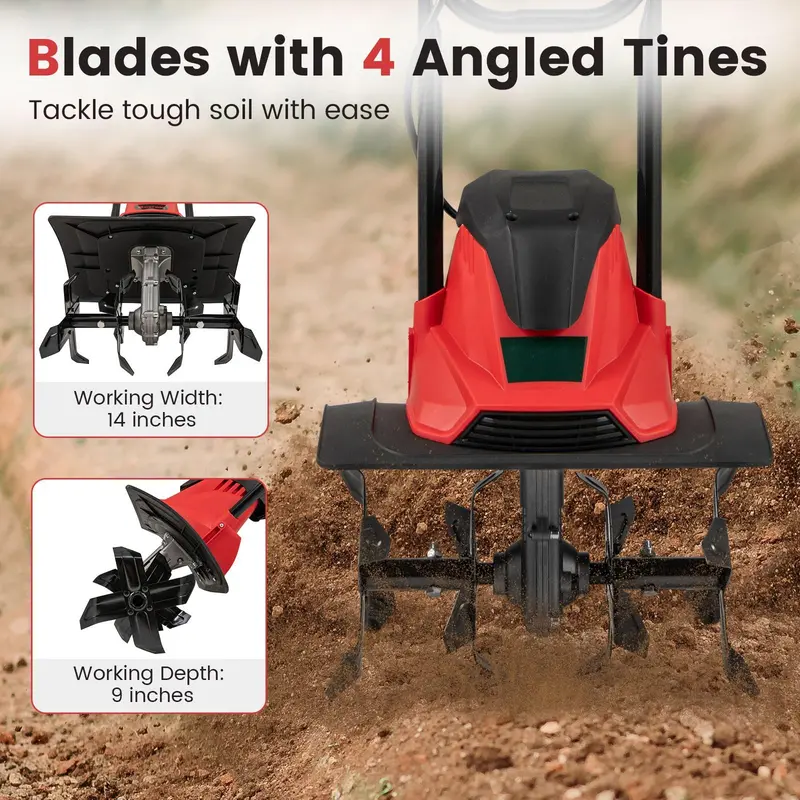 10-Amp Corded Electric Garden Tiller – Foldable Soil Cultivator 2