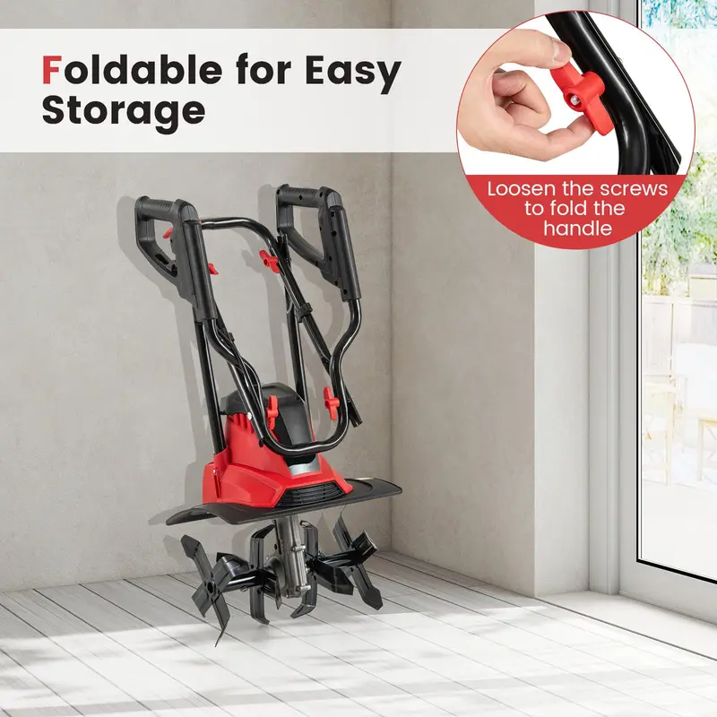 10-Amp Corded Electric Garden Tiller – Foldable Soil Cultivator