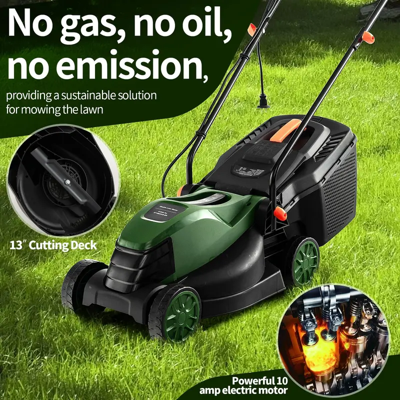 10-Amp Corded Electric Lawn Mower — 13-Inch 2-in-1 Mulching and Bagging Model