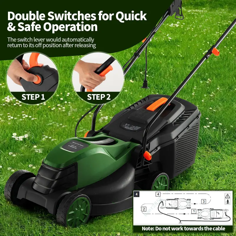 10-Amp Corded Electric Lawn Mower — 13-Inch 2-in-1 Mulching and Bagging Model