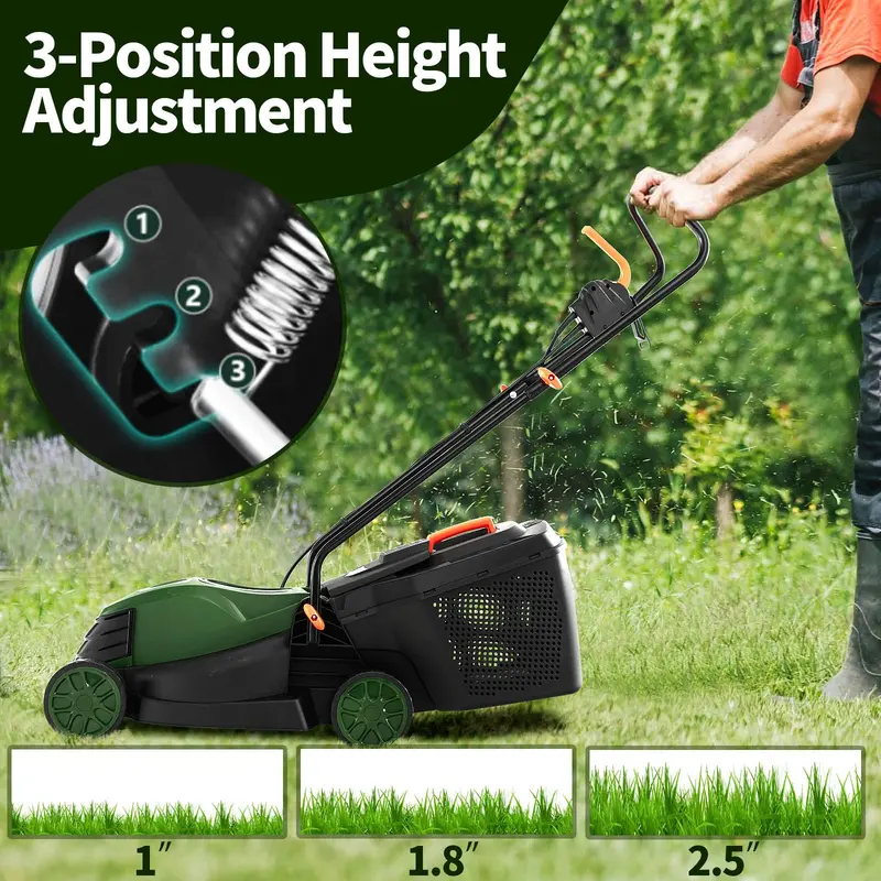 10-Amp Corded Electric Lawn Mower — 13-Inch 2-in-1 Mulching and Bagging Model