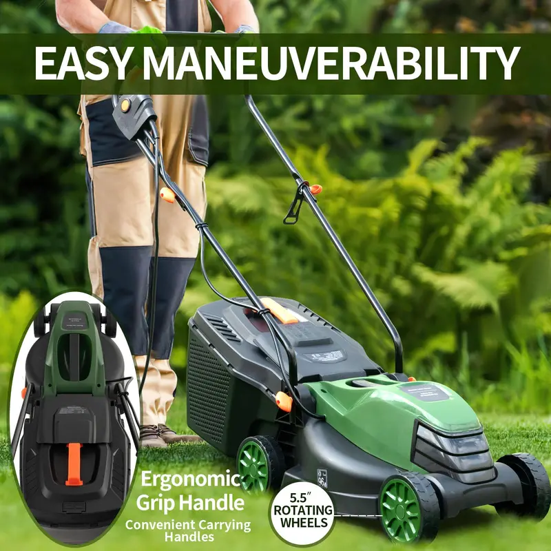 10-Amp Corded Electric Lawn Mower — 13-Inch 2-in-1 Mulching and Bagging Model