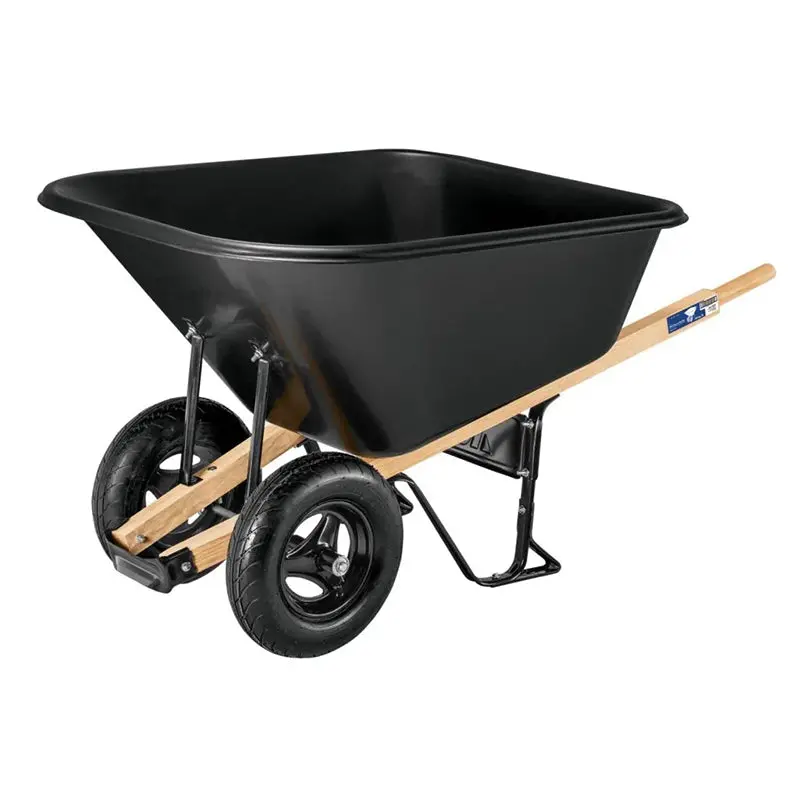 10-Cu-Ft Polyethylene Wheelbarrow – Heavy-Duty Design with 16" Pneumatic Tires & Hardwood Handles