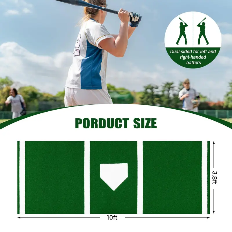 10-Foot by 3.8-Foot Baseball Batting Mat with 15mm Durable Artificial Turf – Ideal for Indoor or Outdoor Practice 2