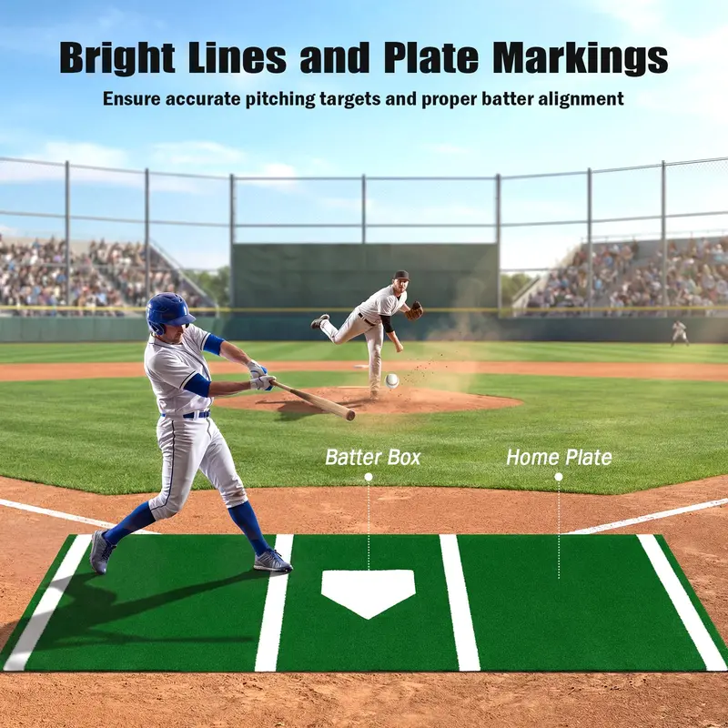 10-Foot by 3.8-Foot Baseball Batting Mat with 15mm Durable Artificial Turf – Ideal for Indoor or Outdoor Practice