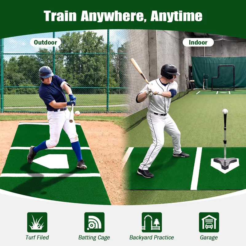 10-Foot by 3.8-Foot Baseball Batting Mat with 15mm Durable Artificial Turf – Ideal for Indoor or Outdoor Practice