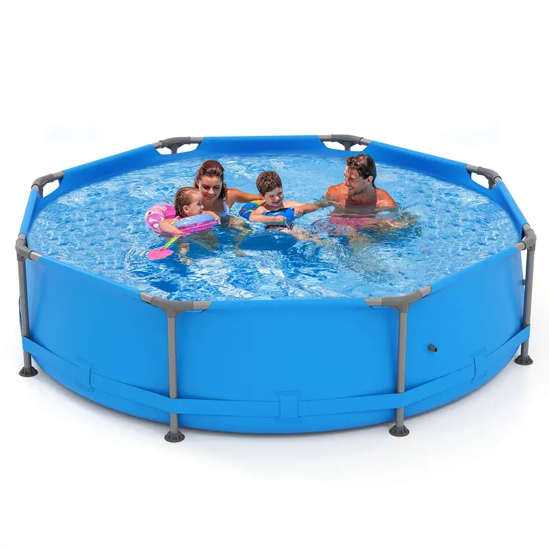 10-Foot Square Above-Ground Swimming Pool Kit for Families – Includes PVC Liner and Drain Valve