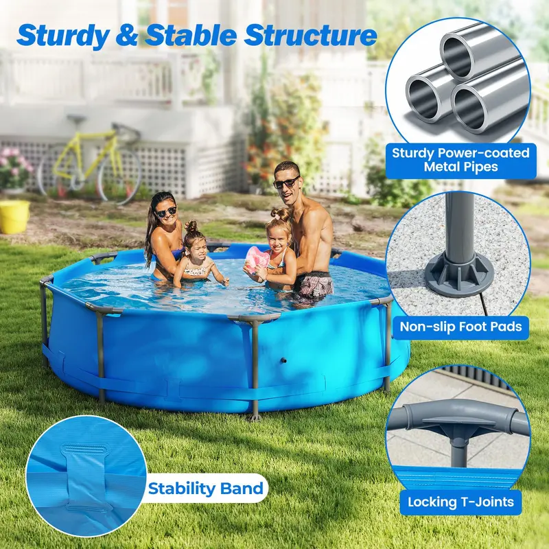 10-Foot Square Above-Ground Swimming Pool Kit for Families – Includes PVC Liner and Drain Valve 2
