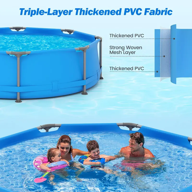 10-Foot Square Above-Ground Swimming Pool Kit for Families – Includes PVC Liner and Drain Valve