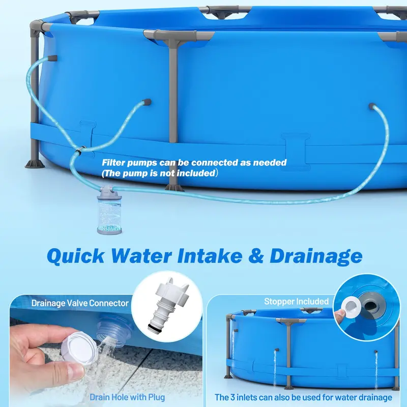 10-Foot Square Above-Ground Swimming Pool Kit for Families – Includes PVC Liner and Drain Valve