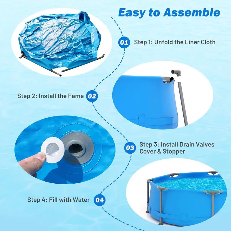 10-Foot Square Above-Ground Swimming Pool Kit for Families – Includes PVC Liner and Drain Valve