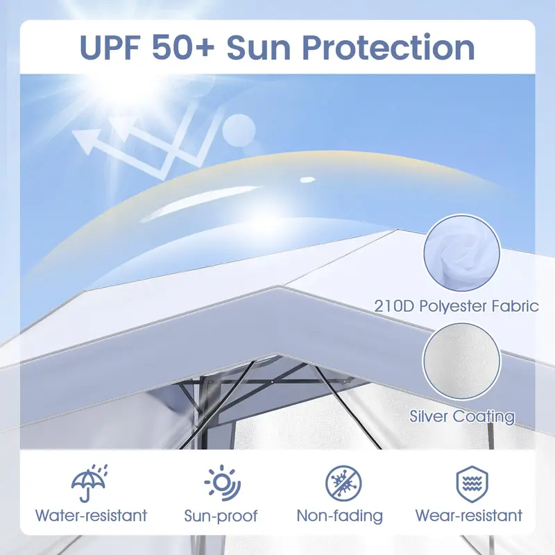 10 ft x 10 ft Pop-Up Canopy Tent with Removable Sidewalls – UPF50+ Sun Protection & Mesh Ventilation