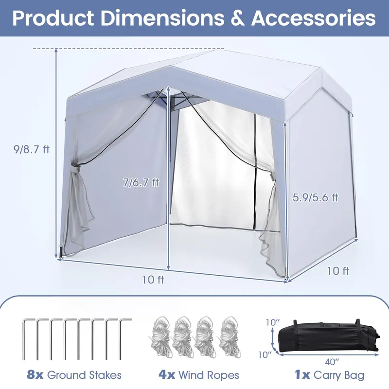 10 ft x 10 ft Pop-Up Canopy Tent with Removable Sidewalls – UPF50+ Sun Protection & Mesh Ventilation