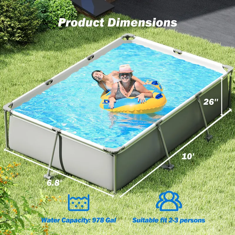 10 ft x 6.8 ft Rectangular Metal-Frame Above-Ground Swimming Pool