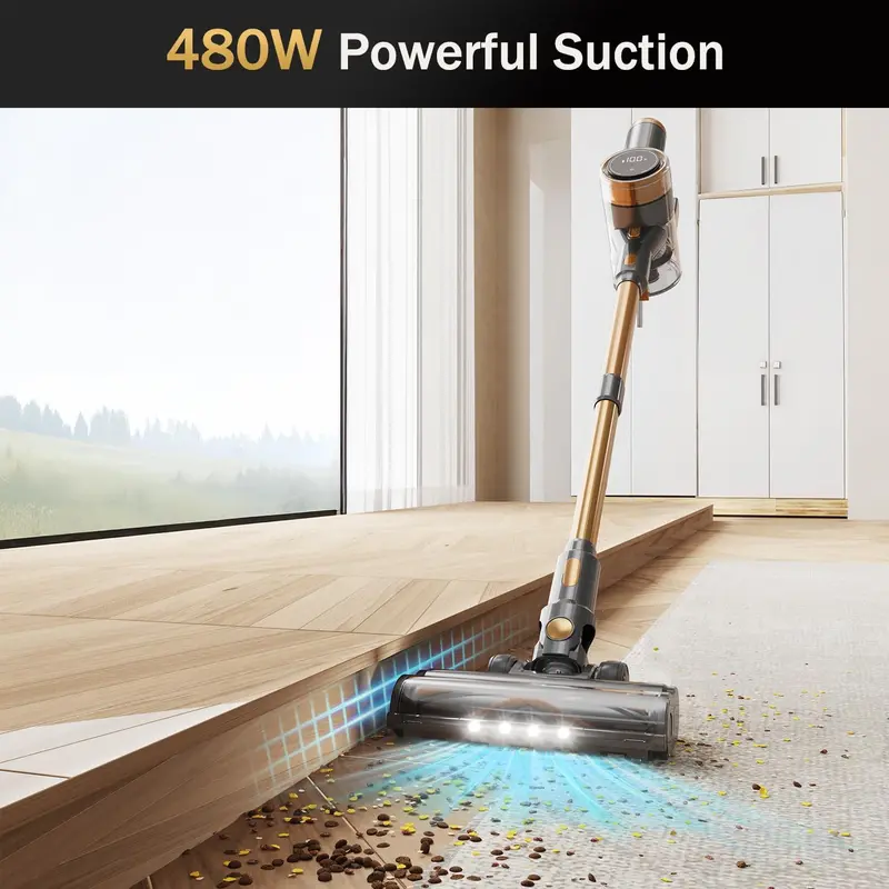 10-in-1 Gold Cordless Stick Vacuum – Touchscreen LED Interface, 45-Minute Battery Life, Lightweight Build for Hard Floors, Carpets, and Pet Hair Removal 2