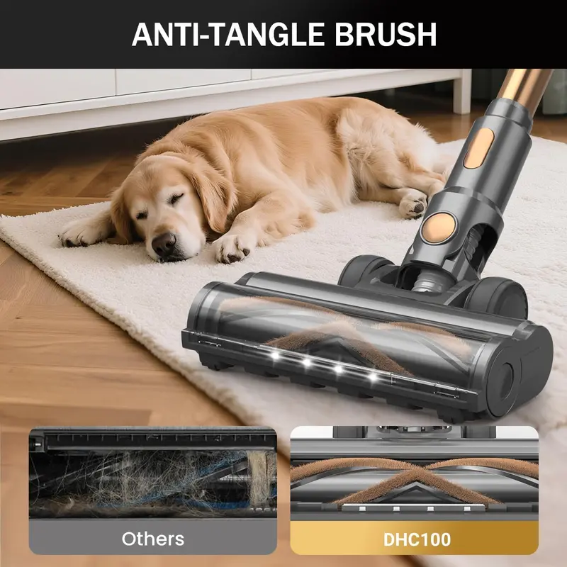 10-in-1 Gold Cordless Stick Vacuum – Touchscreen LED Interface, 45-Minute Battery Life, Lightweight Build for Hard Floors, Carpets, and Pet Hair Removal