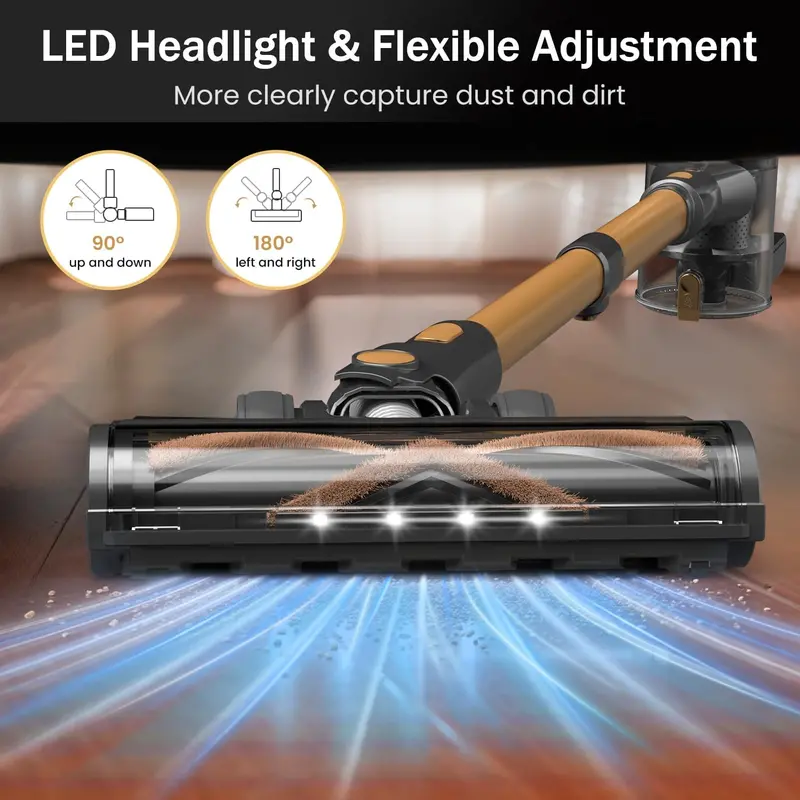 10-in-1 Gold Cordless Stick Vacuum – Touchscreen LED Interface, 45-Minute Battery Life, Lightweight Build for Hard Floors, Carpets, and Pet Hair Removal