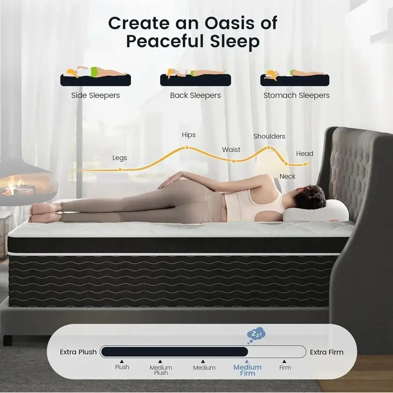 10-Inch Hybrid Mattress in a Box – Medium-Plush Support Layer for Side, Back & Stomach Sleepers