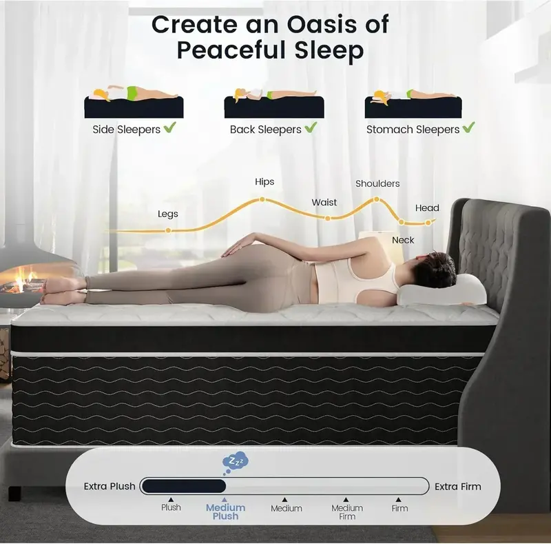 10-Inch Hybrid Mattress in a Box – Medium-Plush Support Layer for Side, Back & Stomach Sleepers
