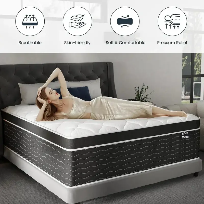 10-Inch Hybrid Mattress in a Box – Medium-Plush Support Layer for Side, Back & Stomach Sleepers