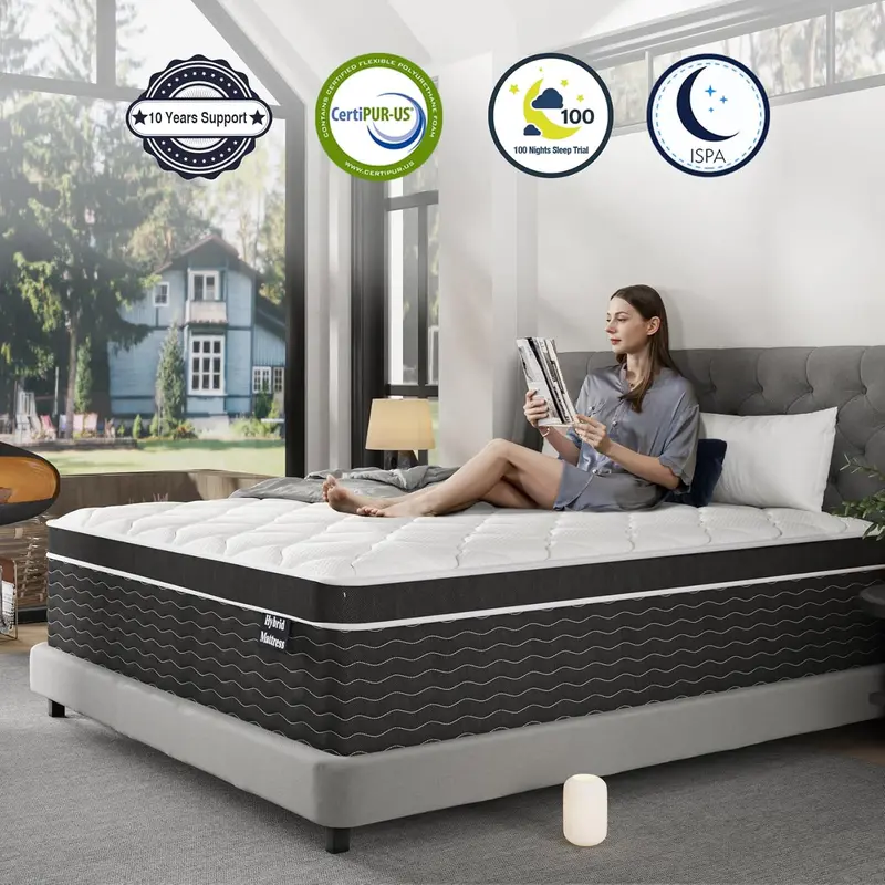 10-Inch Hybrid Mattress in a Box – Medium-Plush Support Layer for Side, Back & Stomach Sleepers