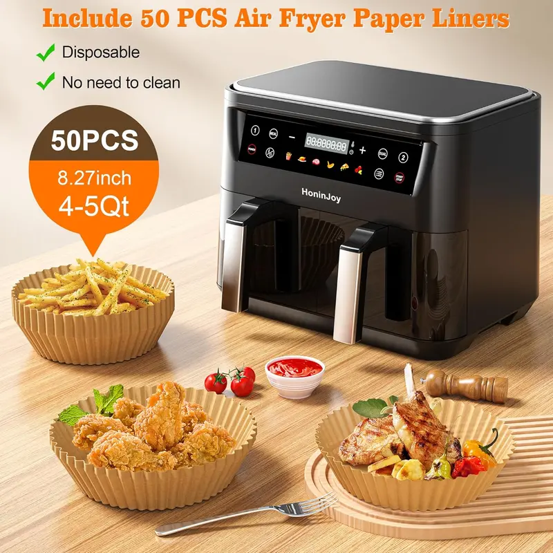 10-Quart Dual-Zone Digital Air Fryer – 10-in-1 Touchscreen Model with Viewing Window, SyncCook Technology & 50 Disposable Liners