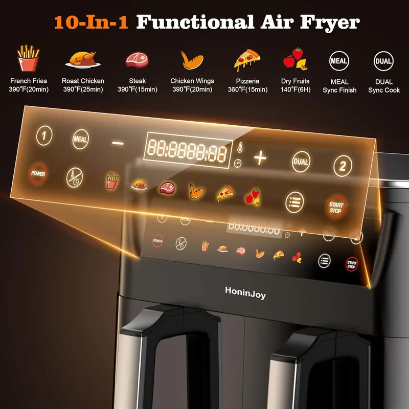 10-Quart Dual-Zone Digital Air Fryer – 10-in-1 Touchscreen Model with Viewing Window, SyncCook Technology & 50 Disposable Liners