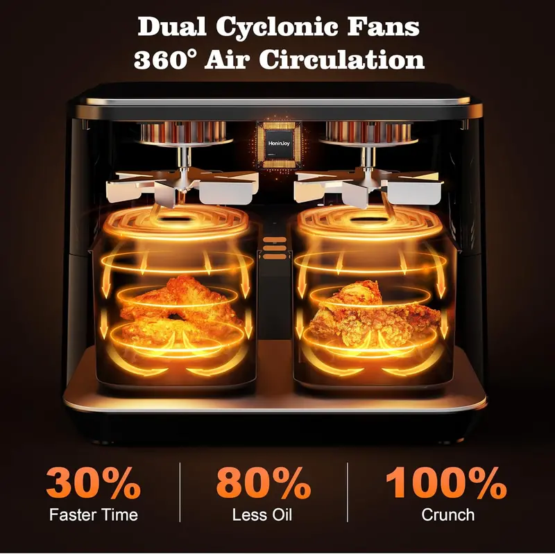 10-Quart Dual-Zone Digital Air Fryer – 10-in-1 Touchscreen Model with Viewing Window, SyncCook Technology & 50 Disposable Liners