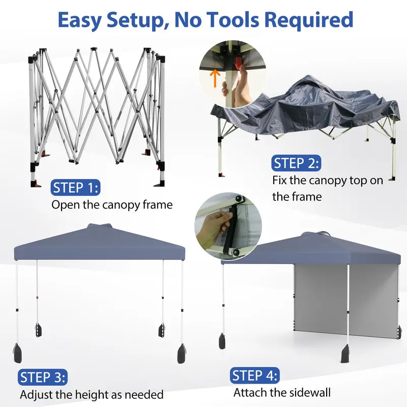 10 x 10 Foot Portable Pop-Up Canopy Tent with One Sidewall & Wheeled Storage Bag 2