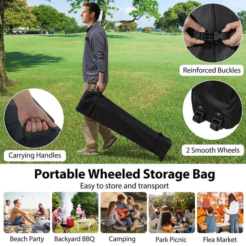 10 x 10 Foot Portable Pop-Up Canopy Tent with One Sidewall & Wheeled Storage Bag
