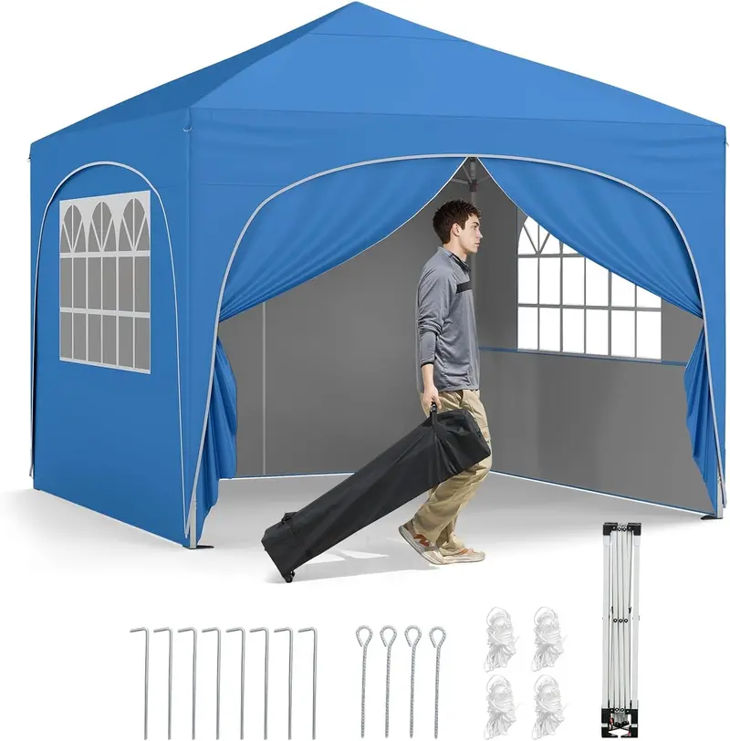 10' x 10' Pop-Up Canopy Tent with Four Zippered, Removable Sidewalls