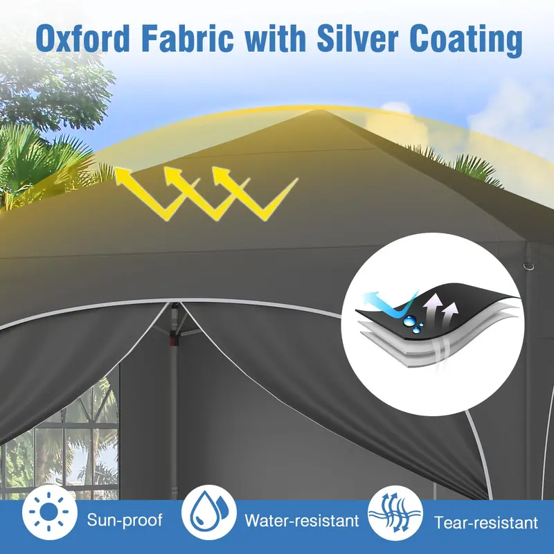 10' x 10' Pop-Up Canopy Tent with Four Zippered, Removable Sidewalls