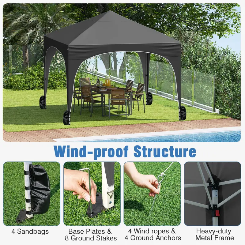 10' x 10' Pop-Up Canopy Tent with Four Zippered, Removable Sidewalls