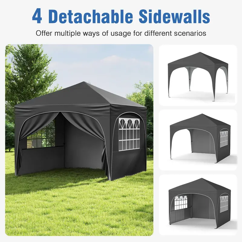 10' x 10' Pop-Up Canopy Tent with Four Zippered, Removable Sidewalls