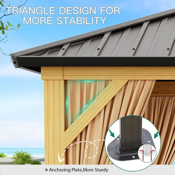 10' × 13' Galvanized Hardtop Gazebo with Double Roof – Aluminum Frame, Mosquito Netting & Sunshade Curtains (Khaki)
