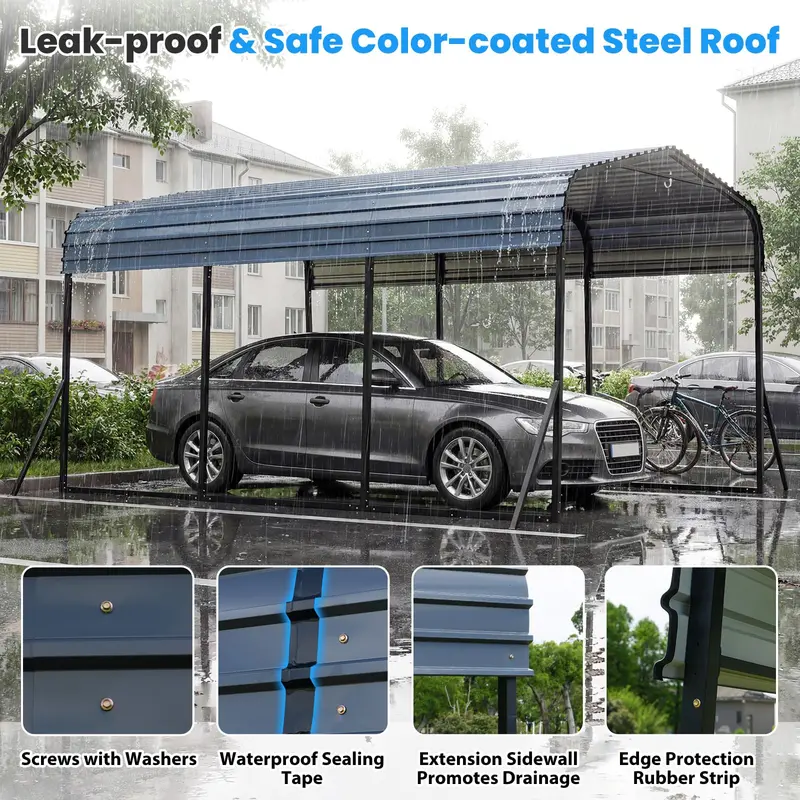 10' x 14.5' Heavy-Duty Galvanized Steel Carport Shelter for Vehicle and Equipment Protection