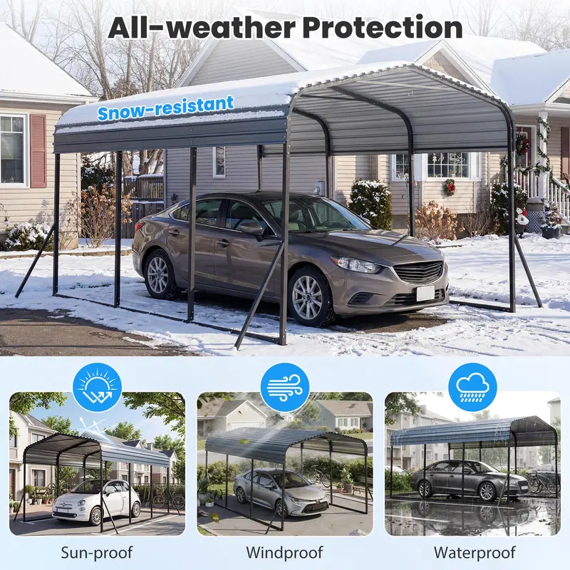 10' x 14.5' Heavy-Duty Galvanized Steel Carport Shelter for Vehicle and Equipment Protection